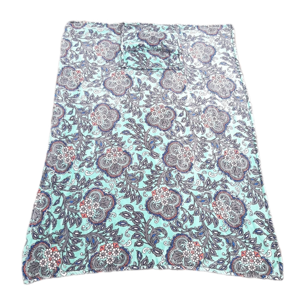🔥Vera Bradley Travel Blanket FAN FLOWERS Design Aqua Blue Gray White Orange - Picture 2 of 5